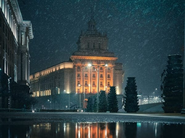 Properties for Rent in Sofia 20 The Bulgarian National Parlement in Sofia by night under the rain.