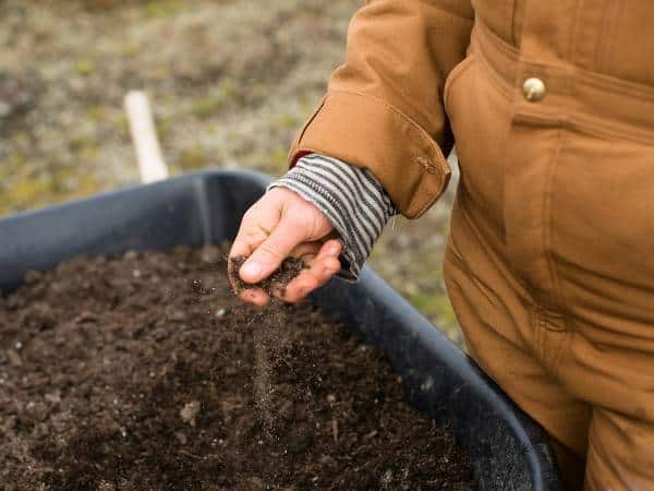 Земеделски производител проверява почвата