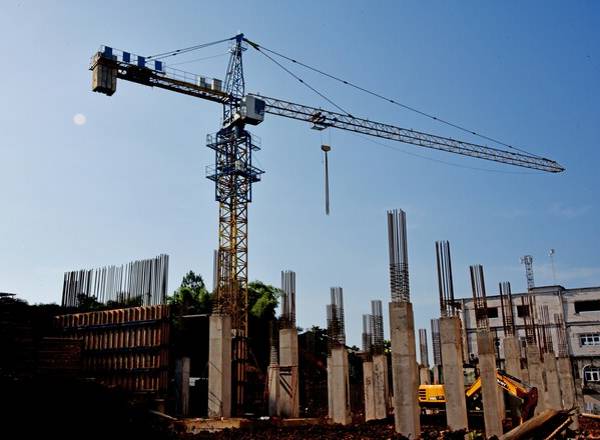 A crane over a construction field in a plot of land in Sofia.