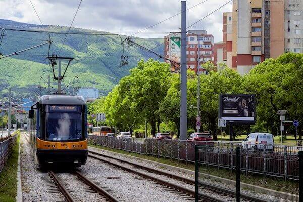 A tram in Sofia city Bulgaria.